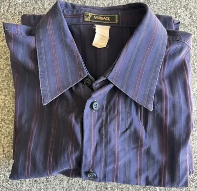 Versace Men's Long Sleeved Buttons Down Shirt  54 Striped Vintage 90’s Tag • $49.97