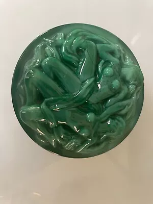 Antique Art Deco Heinrich HOFFMANN Malachite Glass  Women Nudes 1930 Trinket Box • $99.99