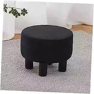  Velvet Ottoman Round Footrest Stool Upholstered Step Stool Black (Velvet) • $48.44