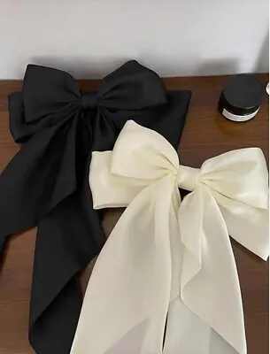 2pcs Set Girls Large Oversized Plain Black Beige Bow Knot Hair Clip Accessories • £5.99