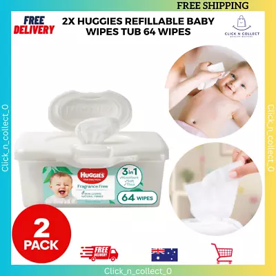 Huggies Refillable Baby Wipes Tub 64 Count With Free Shipping AU NEW • $19.24