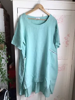Made In Italy Miss Sugar Lagenlook Linen Dress Size L/XL Turquoise • £7
