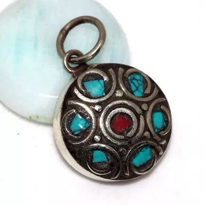 10gms Tibetan Turquoise Red Coral Nepali Tribal Pendant 1.1  Gifts For Women V41 • $6.49
