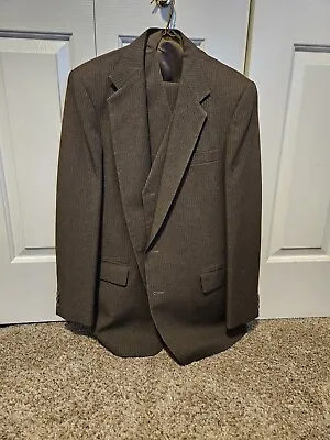 Vintage Haggar 3 Piece Suit Mens 42R 34x29 Brown Stripe Washable Polyester 70s • $40