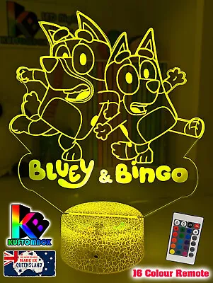 Bluey & Bingo Personalised Name 3d Led Usb Night Light Lamp + 16 Colour Remote • $39.99