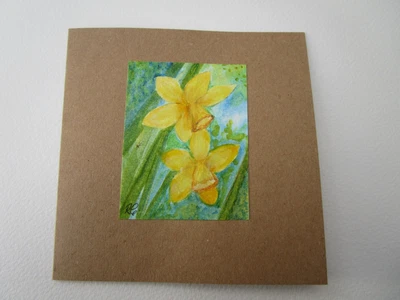 £2.85 • Buy  Original Hand Painted Card Birthday Get Well Anniversary Daffodils.