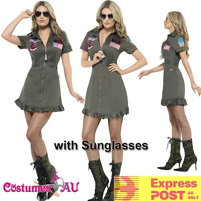 Ladies Top Gun 80s Womens Military Costume 1980s Aviator Pilot Fancy Dress 80's • $64.59