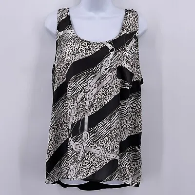 Milano Sz XL Silky Tank Top Animal Print Belt Rope Mixed Media Material Stretch • $8.83