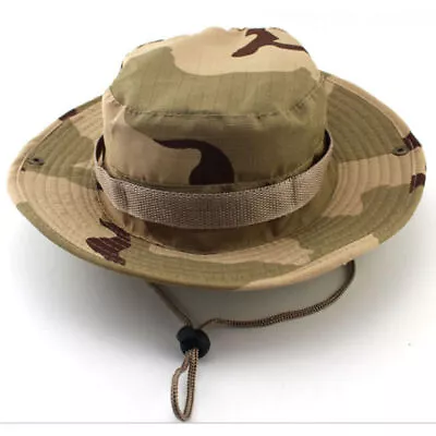 Men Tactical Military Camo Boonie Bucket Hat Sun Wide Brim Jungle Fish Bush Cap • £4.79