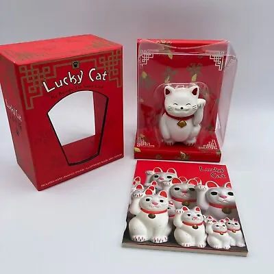 Maneki Neko Japanese Lucky Cat Statue White Hand Painted Book Beckoning Box Set • $24.63