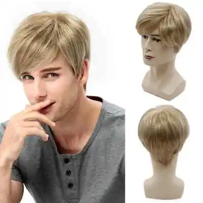 Short Mens Blonde Wig Straight Synthetic Wig For Male Hair Fleeciness Natural To • $15.96