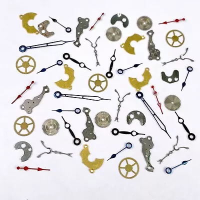 50 Flat Watch Parts Gears Wheels Hands Steampunk Watchmakers Lot Blue Gold Vtg • $9.99