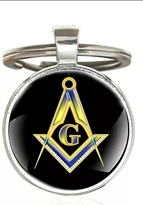 Freemasonry Masonic Keychain With Glass Center Key Ring / Chain • $9.55