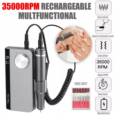 Pro 35000RPM Rechargeable Electric Nail Drill Machine Portable Manicure Pedicure • £41.32