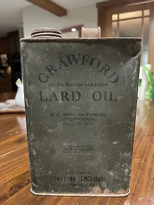 Vintage 1940s WW2 Crawford Lard Oil 1 Gallon Tin Can Pittsburgh PA Rare • $149