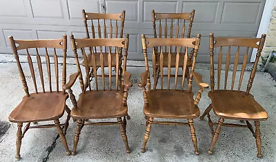 Set Of 6 Ethan Allen Heirloom Nutmeg Maple Arrow Back Dining Side Chair 10-6060 • $1800