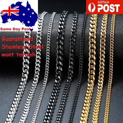 Cuban Chain Necklace For Men Women Basic Punk Stainless Steel Single Curb Link • $12.95