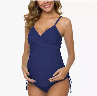 Ziola Women Two Piece Women's Maternity Swimsuit Retro Navy Blue Size X-Large • $12.90