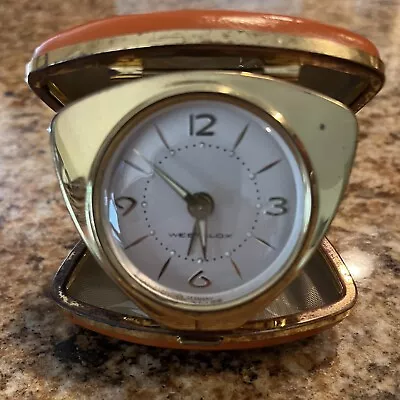 Vintage Westclox Travel Alarm Clock In Genuine Cowhide Case. MCM Still Works • $15