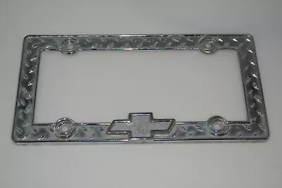 Vintage Chevrolet Diamond Plate License Frame Chrome Metal Gm Rare Chevy Bowtie • $19.99