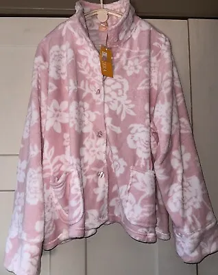 La Cera Pink White Floral Microfleece Bed Jacket Mandarin Collar 3X NWT • $29