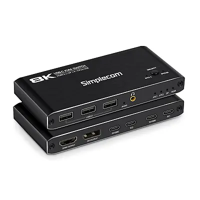 Simplecom KM470 2-Port USB-C KVM Switch 8K Docking Station HDMI 2.1 DP For Lapto • $75.03