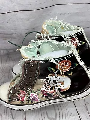 Vtg Y2K Don Ed Hardy High Top Laceless Slip On Shoes W US Sz 6 Skull Ghost/M Tag • $37.99
