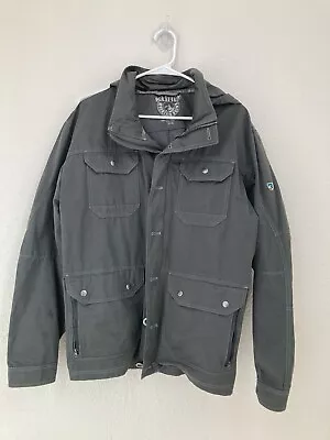 Kuhl Kollusion Jacket Mens XL Gray Utility Water Resistant Waxed Hideaway Hood • $92