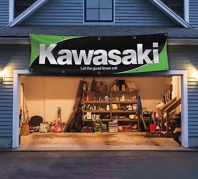 Kawasaki Flag Banner 2x8ft Man Cave Decor Motocross Motorcycle Banner Flag • $17.95