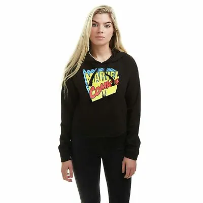 Official Marvel Ladies Retro 3D Logo Cropped Hoody Black S -XL • £24.99