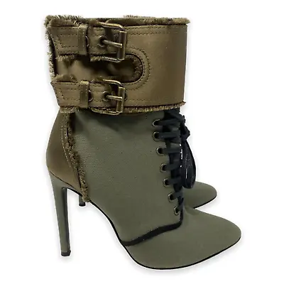 $99.99 • Buy Giuseppe Zanotti Olive Green Canvas Lace Up Ankle Boots Booties Heels 36