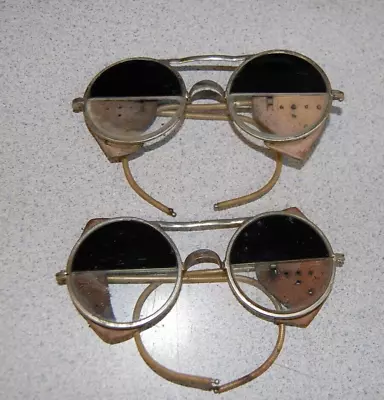 Vintage Willson Safety Glasses Leather Round Circle Half Welding Lens Steampunk • $50