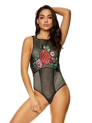 Ann Summers Sila Floral Embroidered Mesh Fishnet Body Black Size S Uk 8-10 BNWT • £9.99