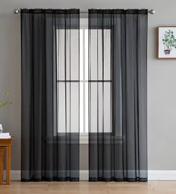 Sheer 2Pc Window Treatments Curtain Panels 90  Inch Long  Polyester (8+ Colors) • $10.59