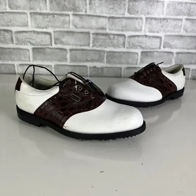 Mens Footjoy Dryjoy Golf Aqua Flex Shoes White 53629 Lace Up Spikes Low Top Sz 8 • $21.14