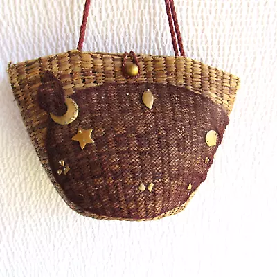 £63.08 • Buy Vintage Woven Rattan Straw Handbag Tote Purse Bag Basket 11x17 Gold Brown