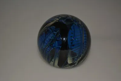 Beautiful Signed Randy Strong 1976 Studio Art Glass Veined Blue Paperweight R • $89.99