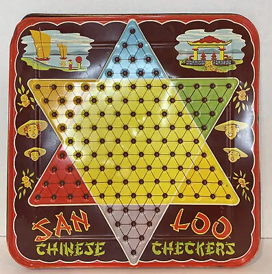 $13 • Buy VTG SAN LOO Chinese Checkers Metal Tin LITHO Board Northwestern Product Read