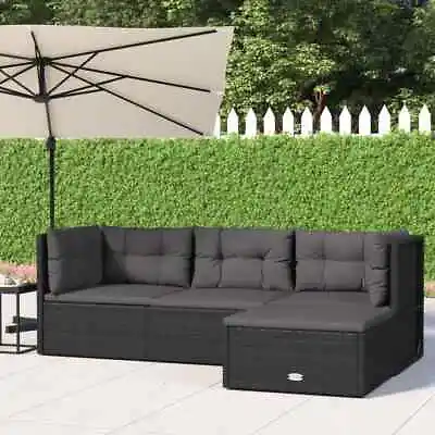 $335.99 • Buy Garden Lounge Set 4 Piece With Cushions Black Poly Rattan Outdoor Sofa VidaXL