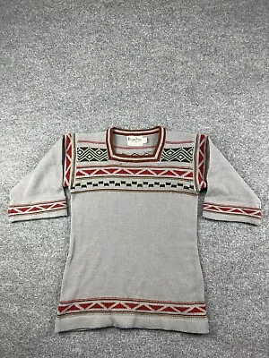 Vintage Kimlon RBK Importers Sweater Women's Gray Tribal Print 3/4 Sleeve • $6.50