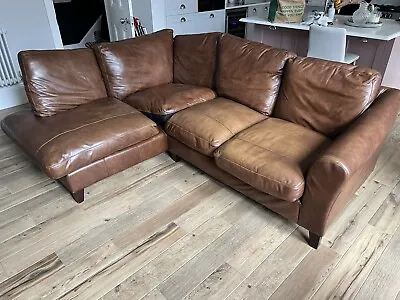 Laura Ashley Baslow Brown Leather Corner Sofa • £500