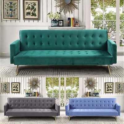 Nour Sofa Bed 3 Seater Luxury Velvet Contrast Legs Button Detail Click Clack • £209.99