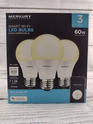 3 Pack Smart Wi-Fi LED Non-Dimmable Bulbs 9W 60w Equivalent Merkury Innovations • $9.81