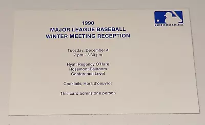 1991 MLB Major League Baseball Logo Winter MeetinG Reception Event Ticket Stub • $20.99