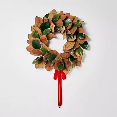 24  Magnolia Leaves Wreath With Red Ribbon Threshold W/ Studio McGee Xmas Fall • $29.99