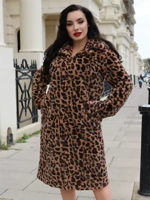 Mallory Leopard Coat Collectif 18 20 22 Faux Fur Fluffy Print Pinup Jacket • $170.37