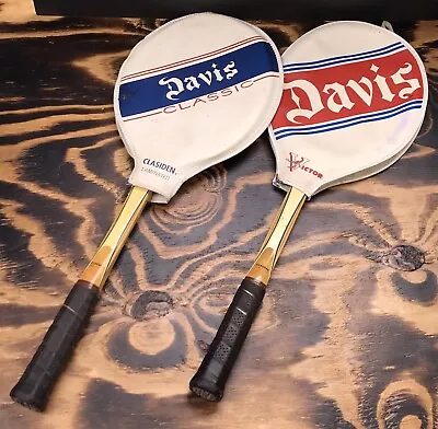 Lot 2 VTG 1970s Davis Classic Clasiden Laminated Squash Tennis Racquet & Cover • $45.32