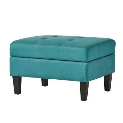 Noble House Ottoman 28 X28 X28  Teal Tufted Fabric Rectangle Mid-Century Indoor • $135.27