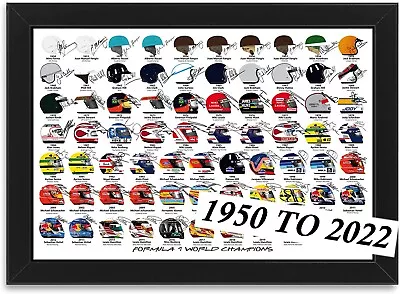 Formula 1 Helmets Of Every F1 World Champion Poster Signed Print A4 Framed • £16.99