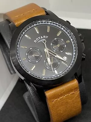 £13.50 • Buy Rotary Gents GS03010/04 Chrono Date Function Multi Dial Brown Leather Strap READ